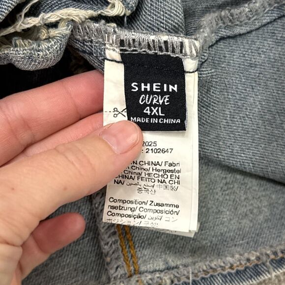 Distressed denim high neck vest like top with zip back shredded grunge 4XL curvy - Picture 4 of 5